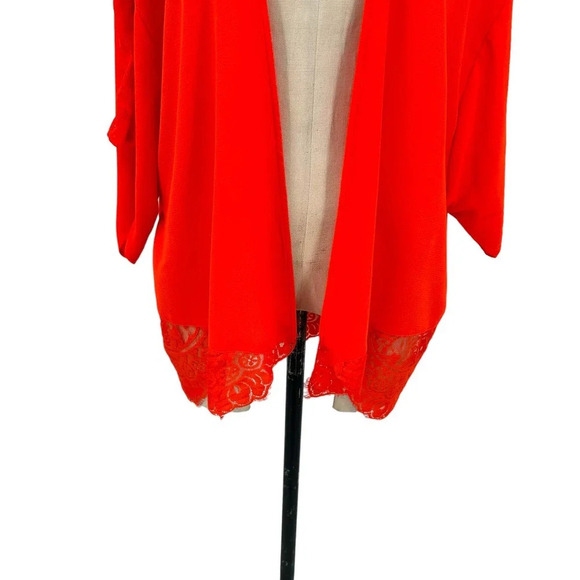 City Chic Neon Orange Open Front Lace Inset Kimono Plus Size 14 - Picture 4 of 10